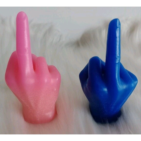 Blue Or Pink Middle Finger Resin Statue Figurine Flip-Off Ring Holder - Picture 2 of 4